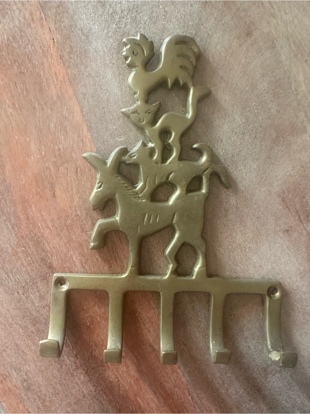 Vintage Solid Brass Town Musicians of Bremen Farm Animals Key Rack Wall Hook - Picture 2 of 3